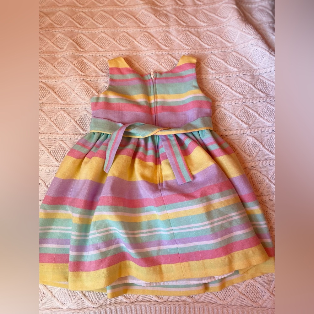 Girls Pastel Striped Easter Dress with Bow - Size 2T